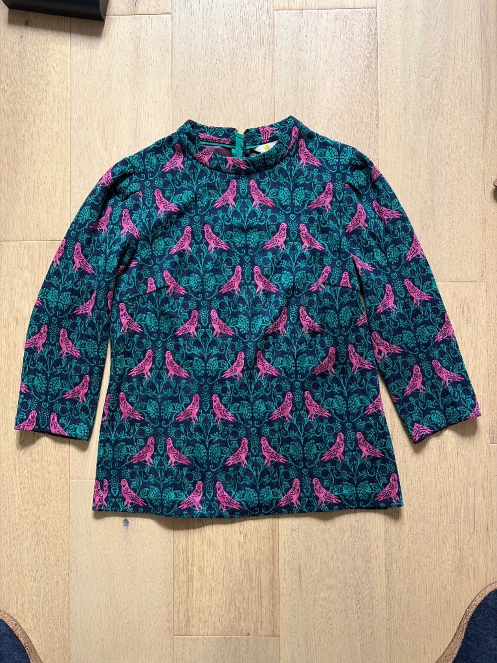 Boden Aria Jersey Jacquard Bird Print 3/4 Sleeve Top